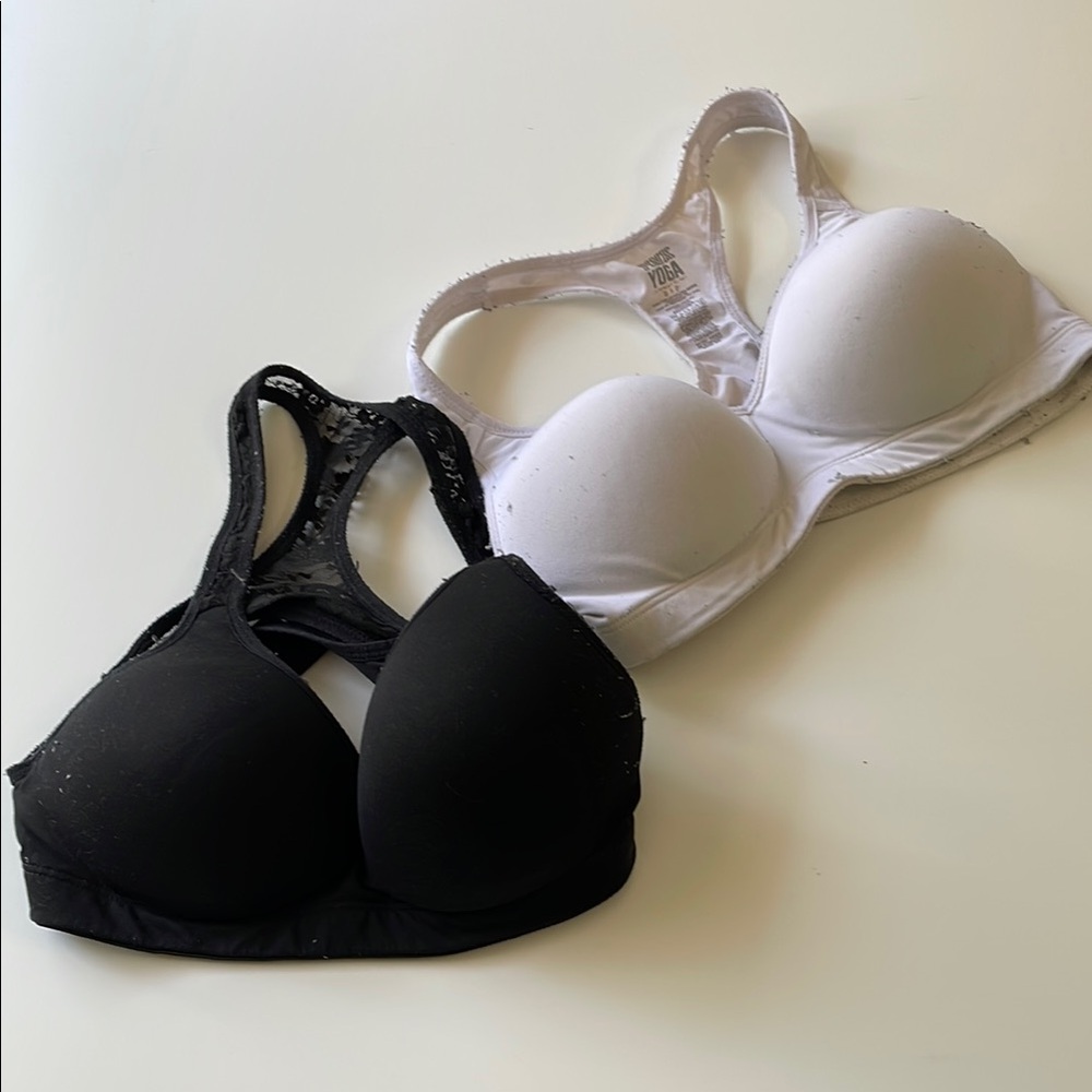 PINK Victoria's Secret Black and White Push Up Sports Bras Bundle